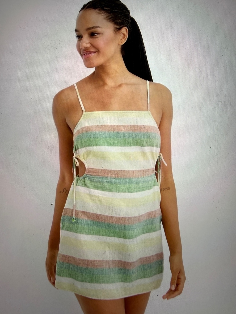 NWT Aerie Pastel Striped Spaghetti Strap Cutout Mini Dress